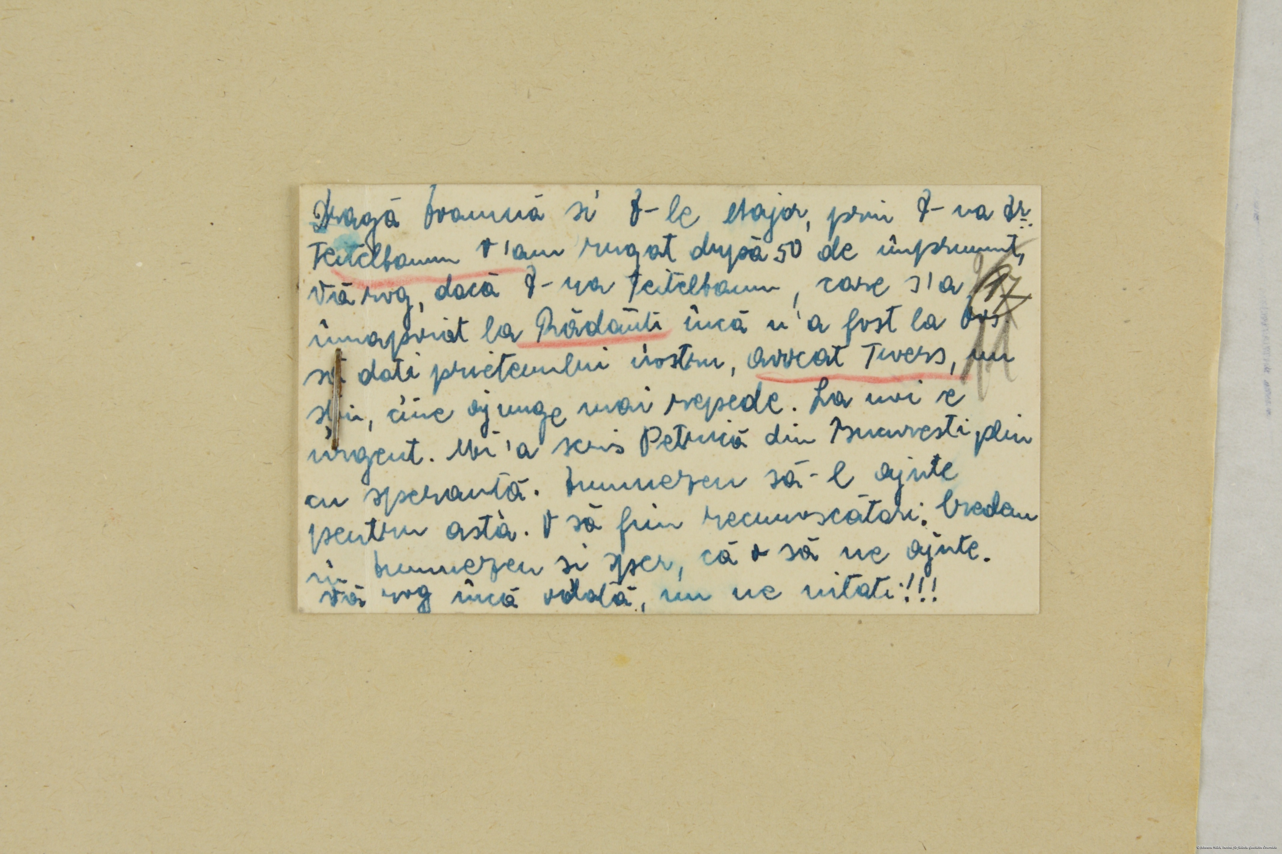 Scan of a letter from Transnistria to Bukovina, brought by Dr. Albert Twers