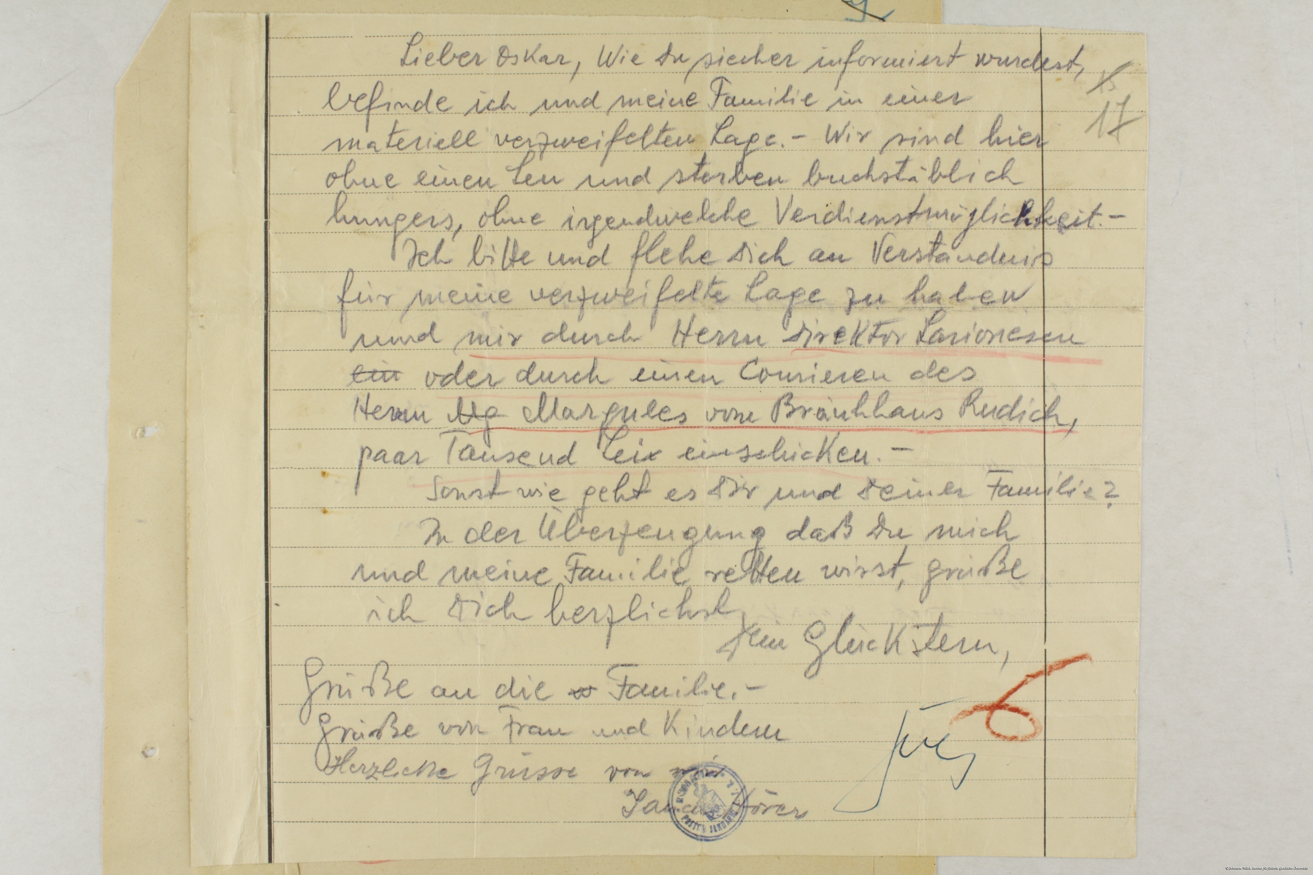 Scan eines Briefes aus Transnistrien in die Bukowina, den Dr. Albert Twers mitgebracht hat