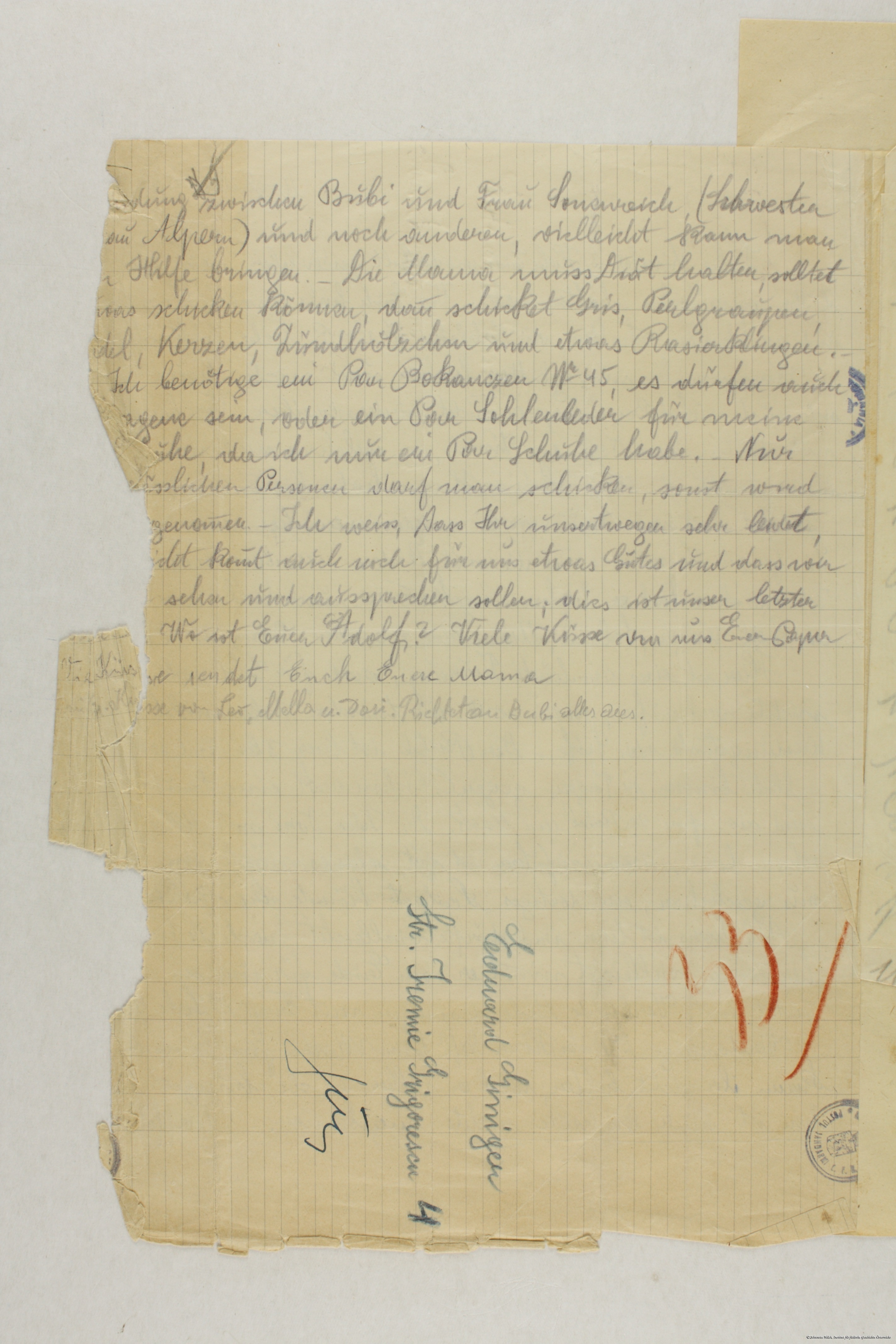 Scan of a letter from Transnistria to Bukovina, brought by Dr. Albert Twers
