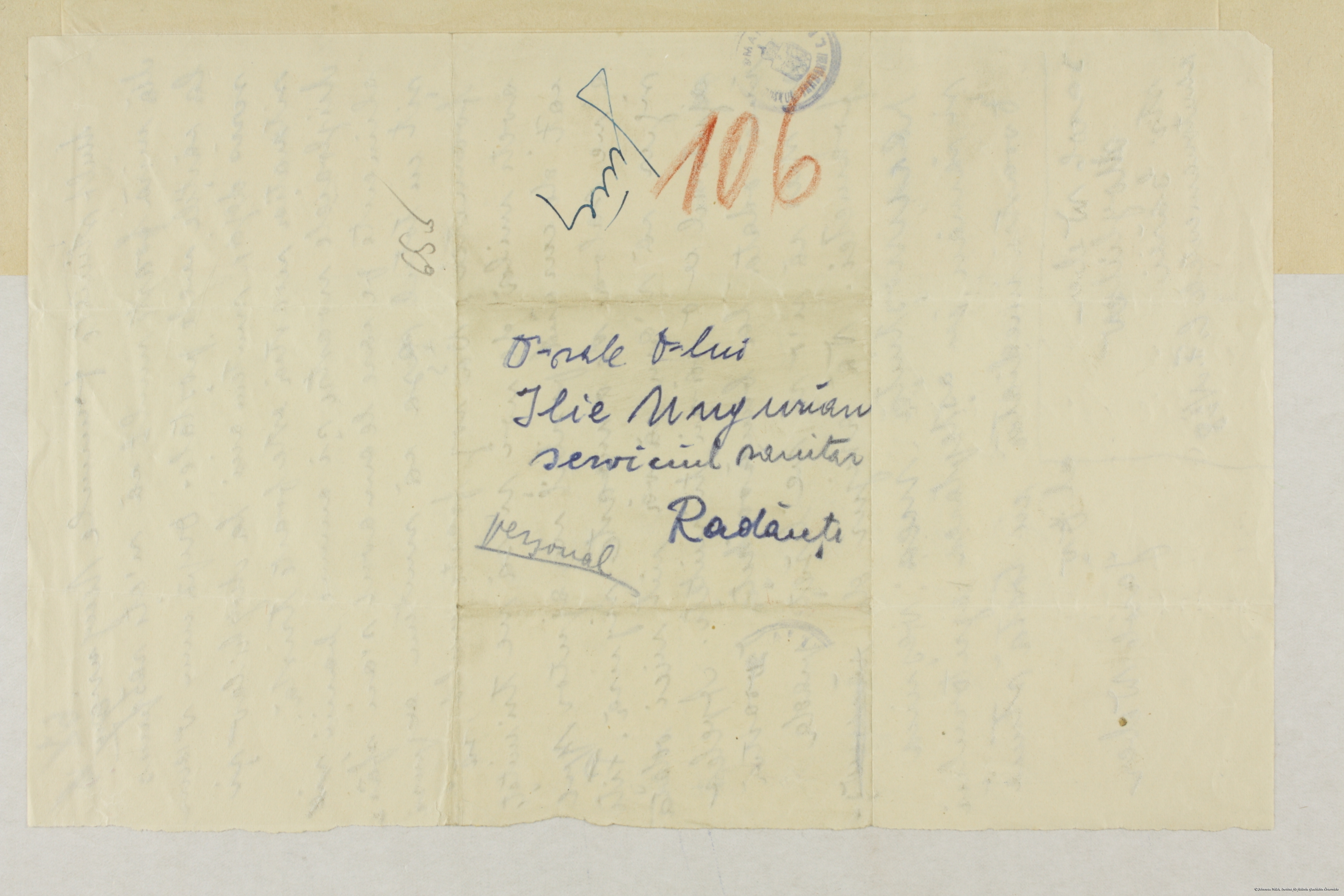 Scan of a letter from Transnistria to Bukovina, brought by Dr. Albert Twers