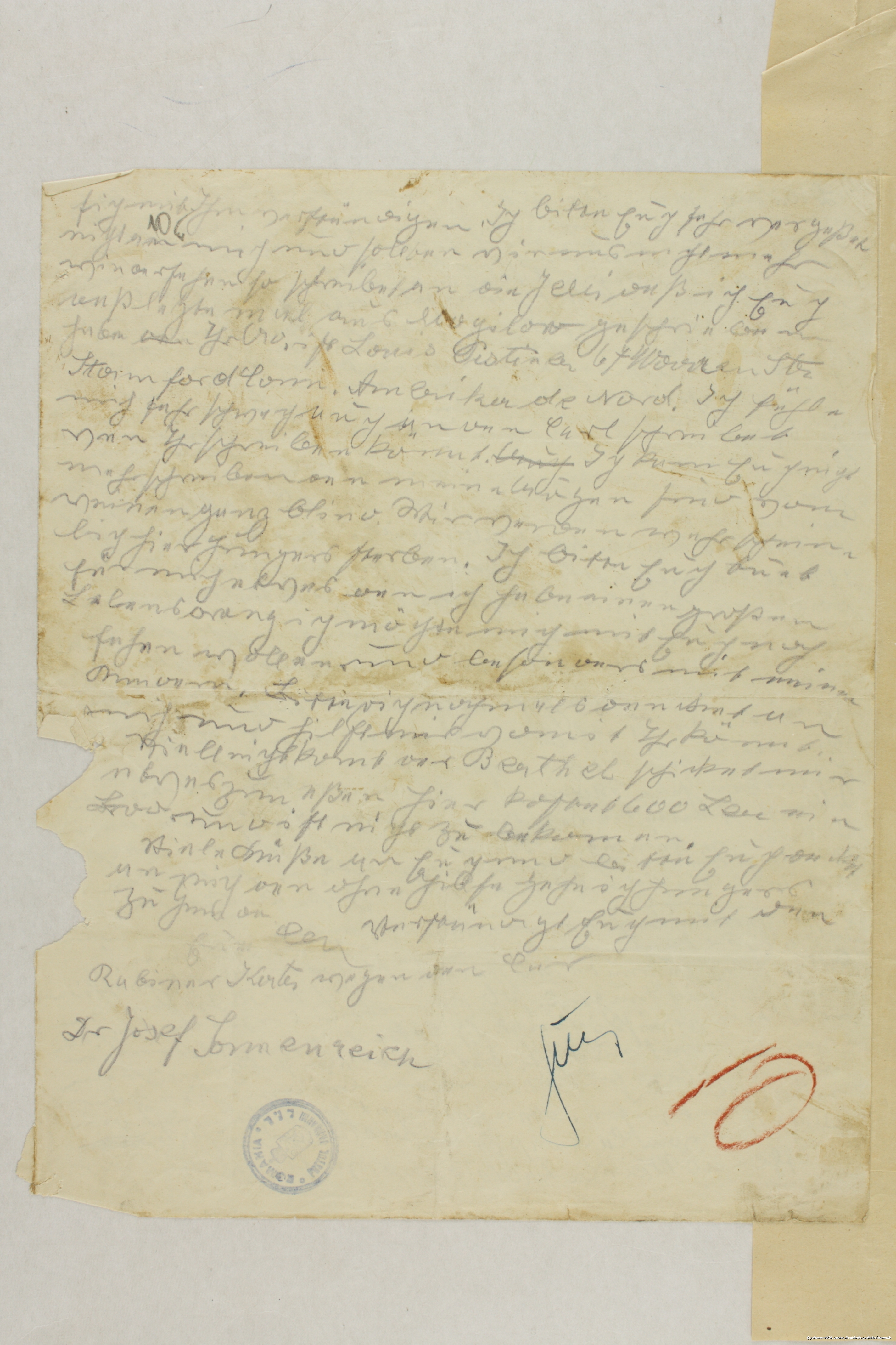 Scan eines Briefes aus Transnistrien in die Bukowina, den Dr. Albert Twers mitgebracht hat