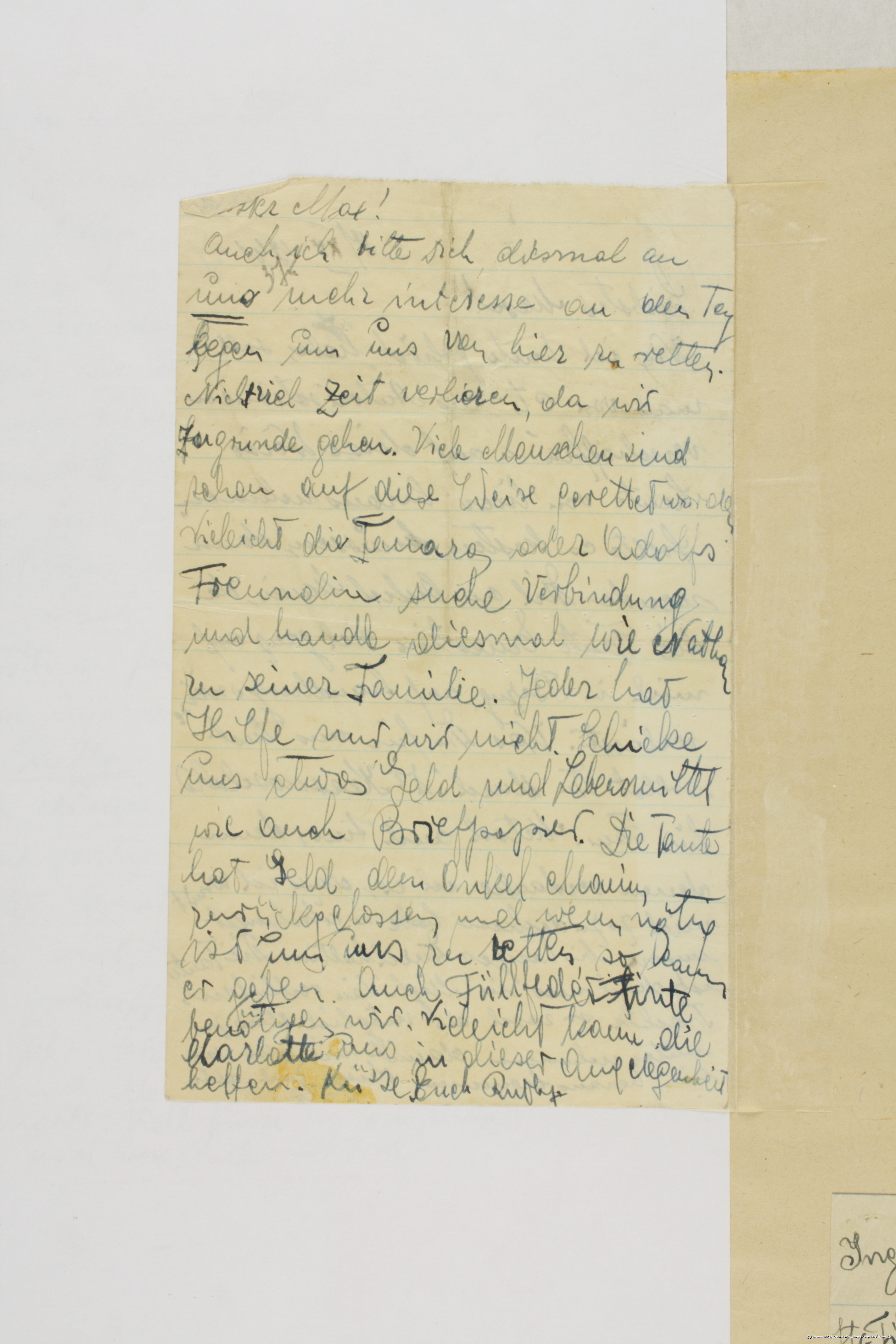 Scan eines Briefes aus Transnistrien in die Bukowina, den Dr. Albert Twers mitgebracht hat