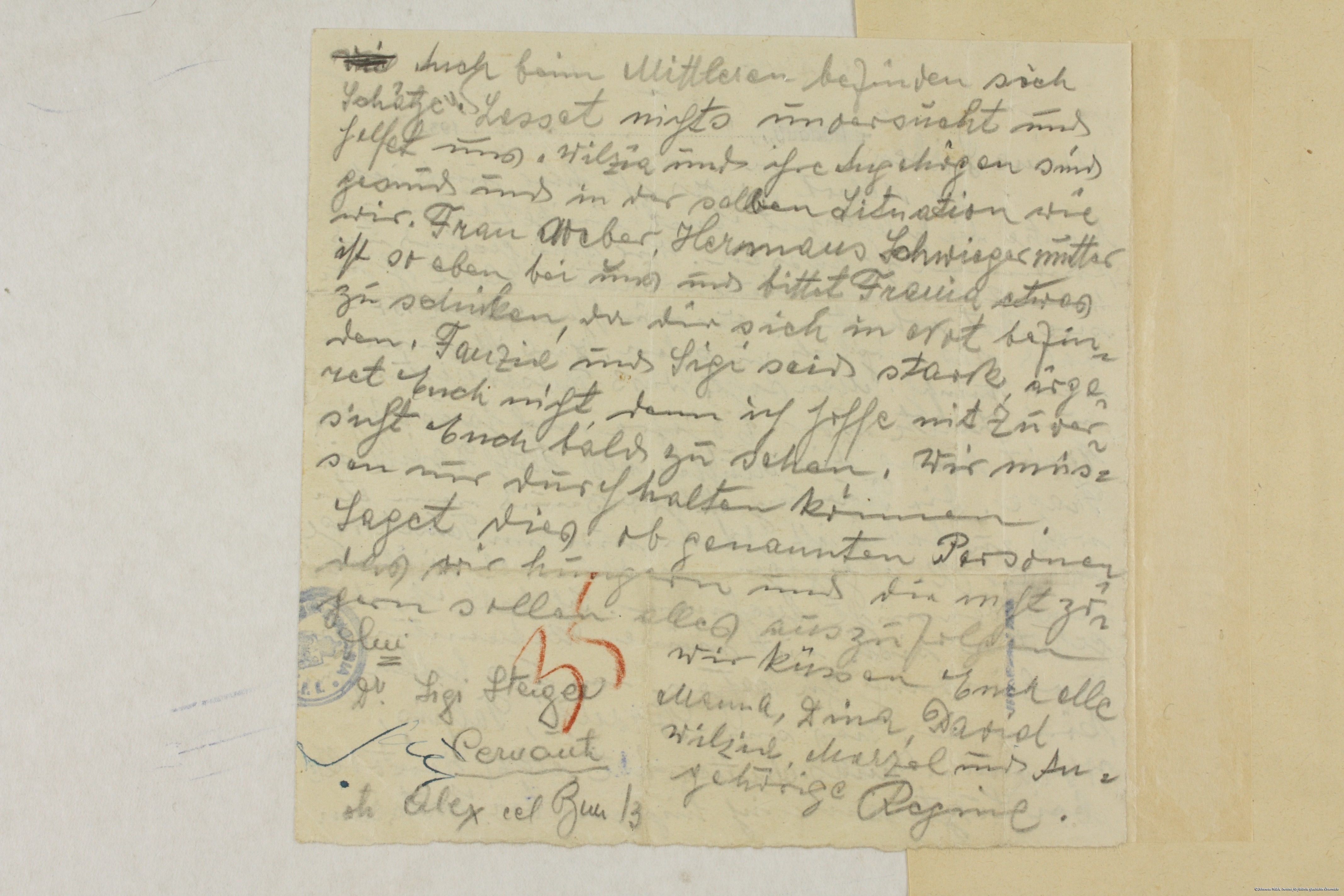 Scan eines Briefes aus Transnistrien in die Bukowina, den Dr. Albert Twers mitgebracht hat