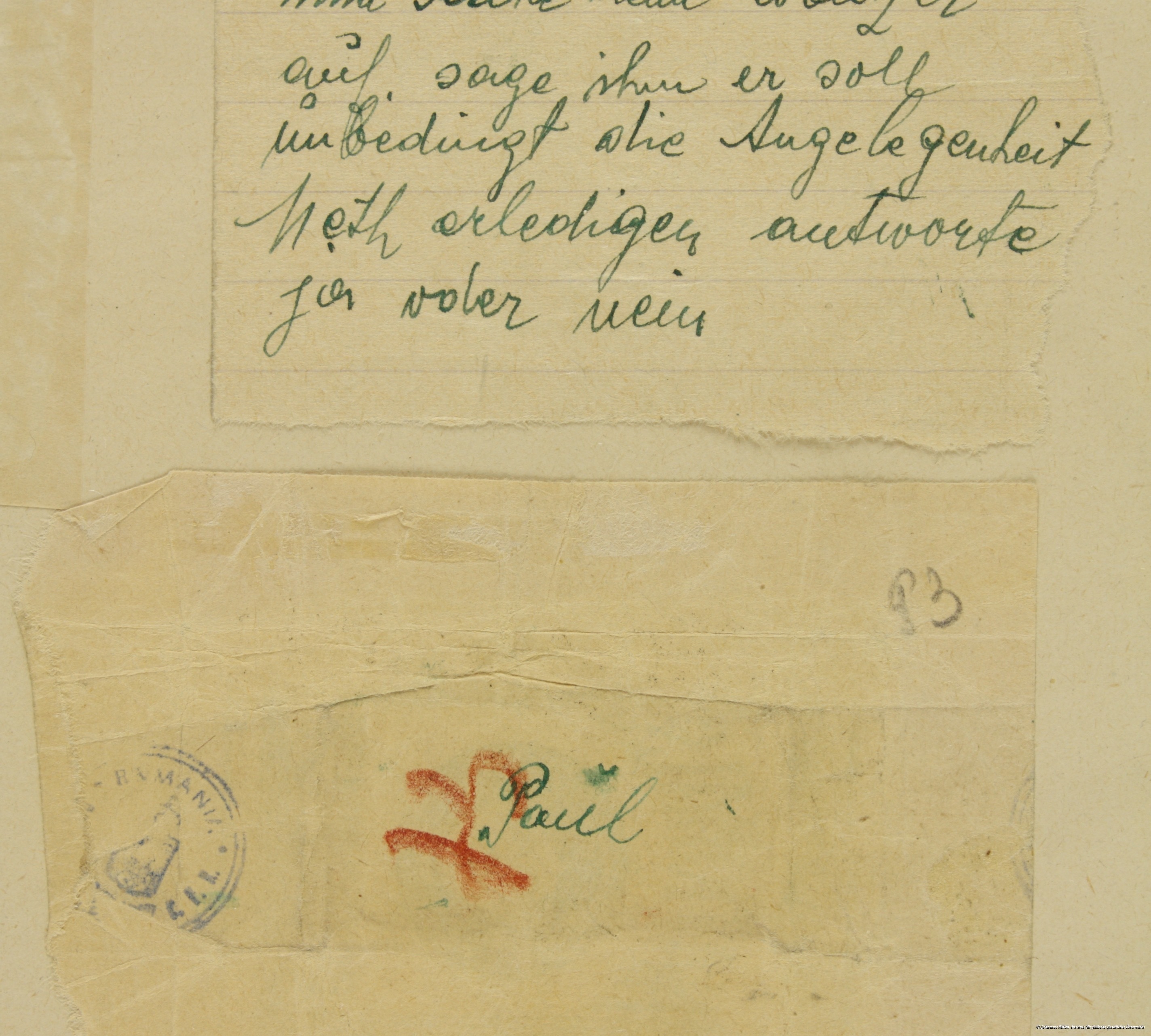 Scan eines Briefes aus Transnistrien in die Bukowina, den Dr. Albert Twers mitgebracht hat