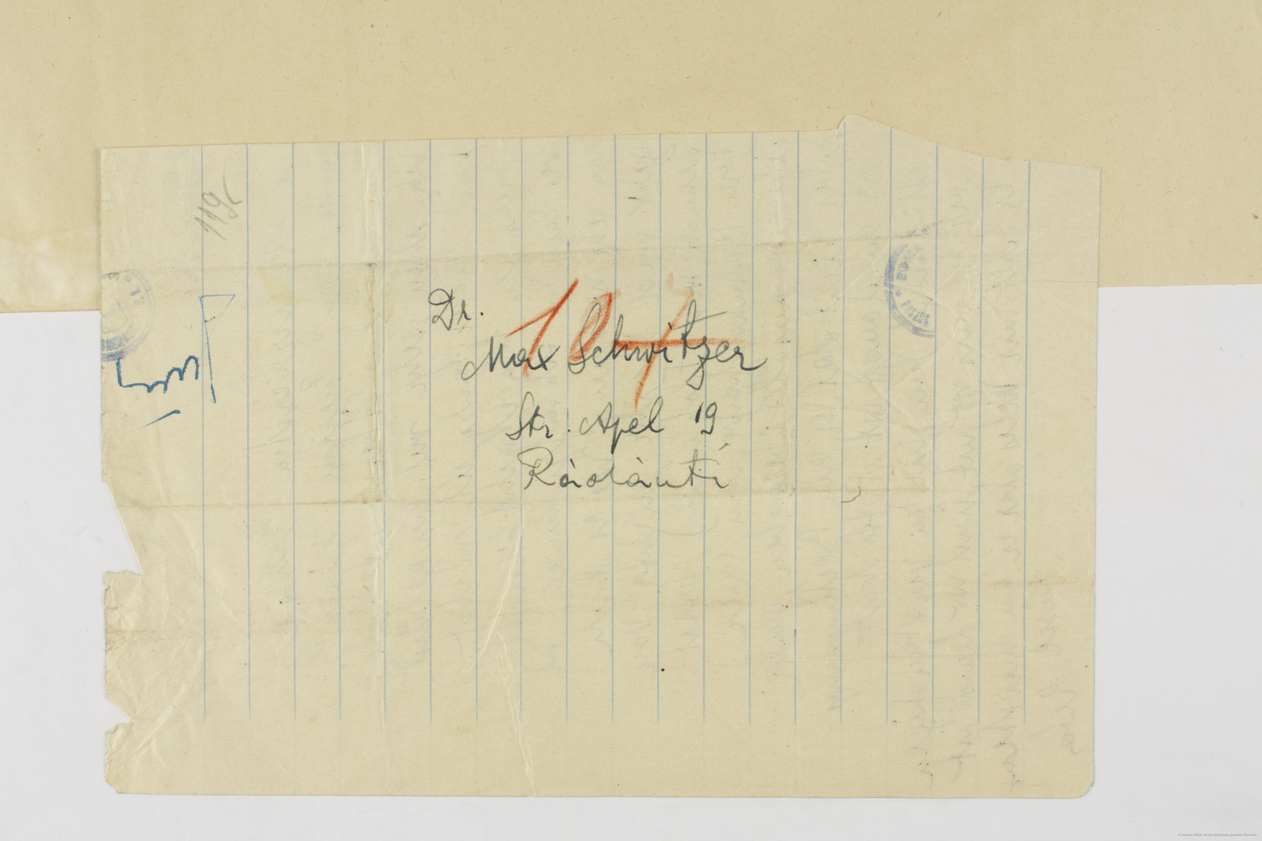 Scan eines Briefes aus Transnistrien in die Bukowina, den Dr. Albert Twers mitgebracht hat