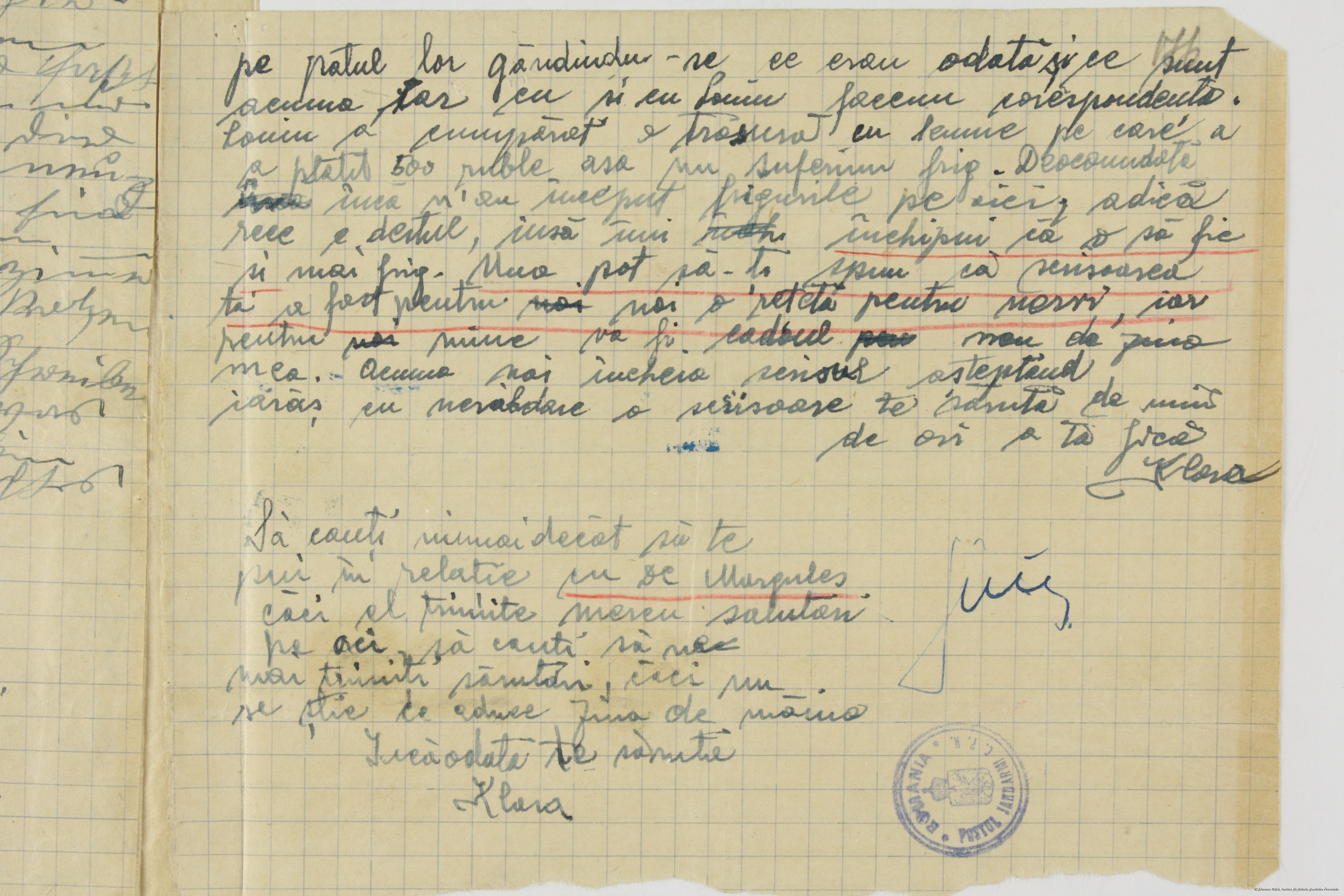 Scan eines Briefes aus Transnistrien in die Bukowina, den Dr. Albert Twers mitgebracht hat